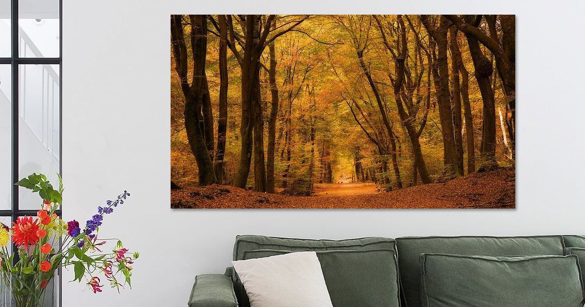 Het bos met de dansende bomen van Bram van Broekhoven op canvas, behang